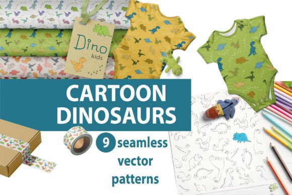 Download Cute DINOSAURS Seamless Vector Patterns - Vector Collection