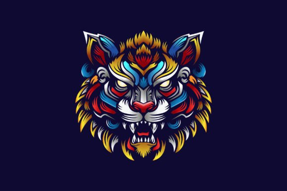 Download Colorful Tiger Head Roaring Vector - Vector Collection