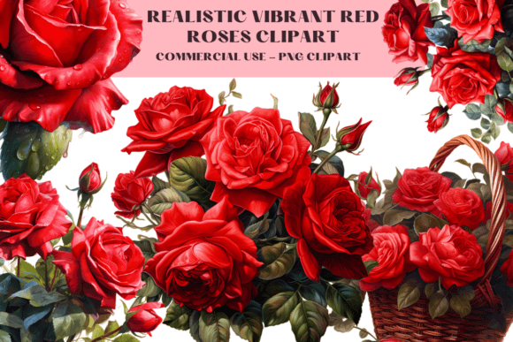 Download Realistic Vibrant Red Roses Clipart - Vibrant Collection